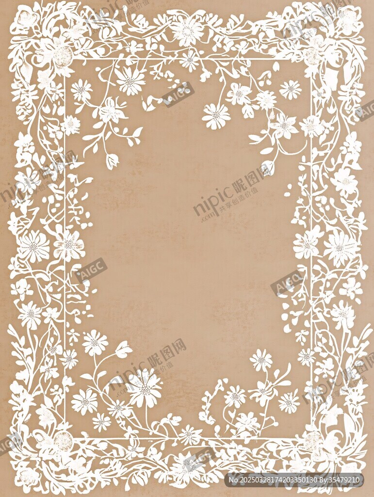 白色花卉邊框復(fù)古風(fēng)圖案