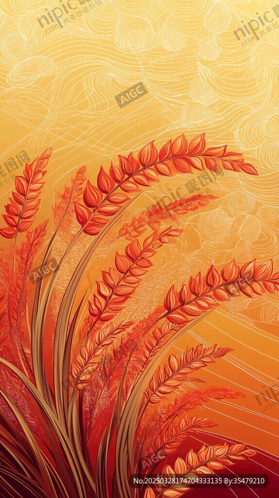 秋日麥穗插畫藝術圖