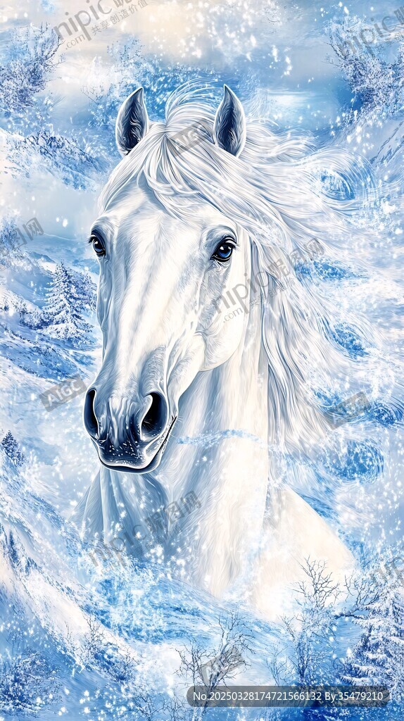 雪中白馬 盡顯優雅靈動