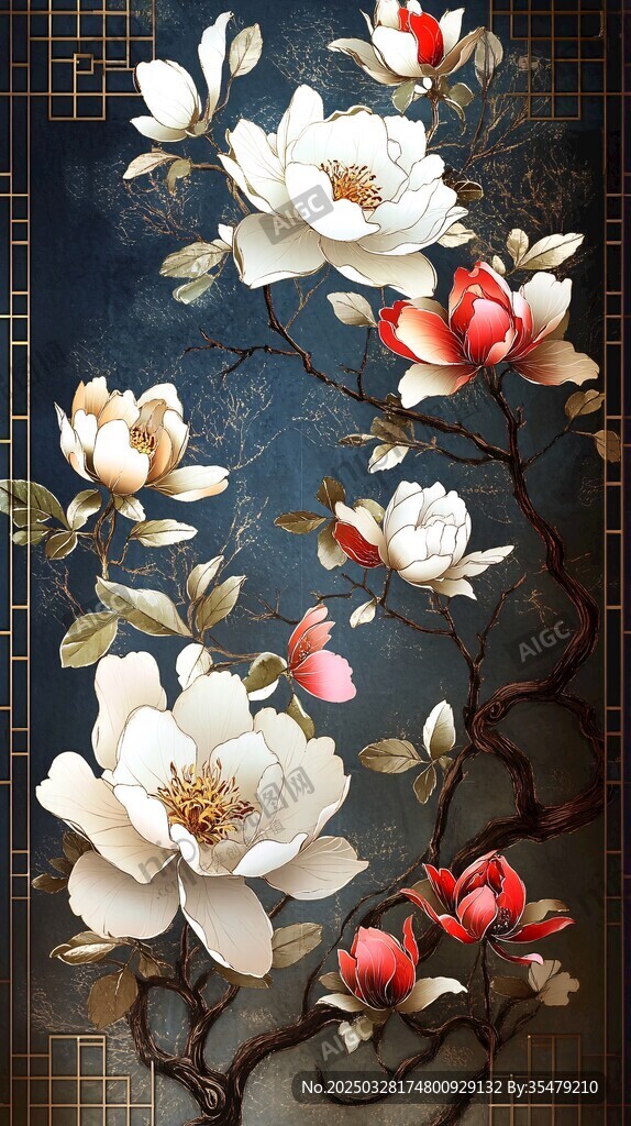 中式典雅玉蘭花枝圖