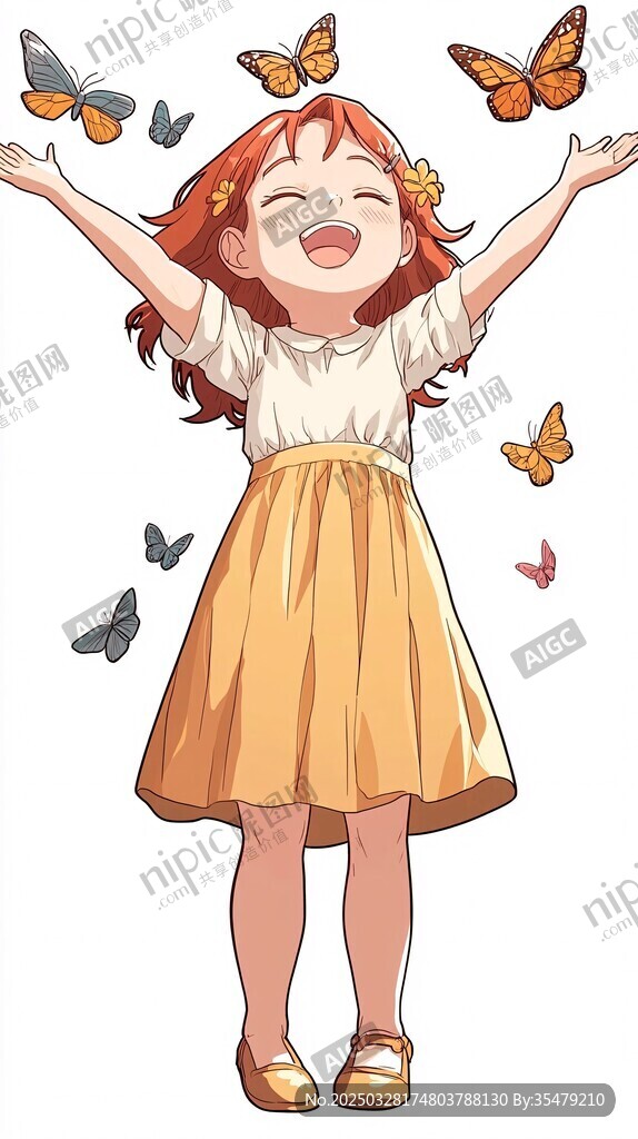 少女歡享與蝴蝶共舞時刻