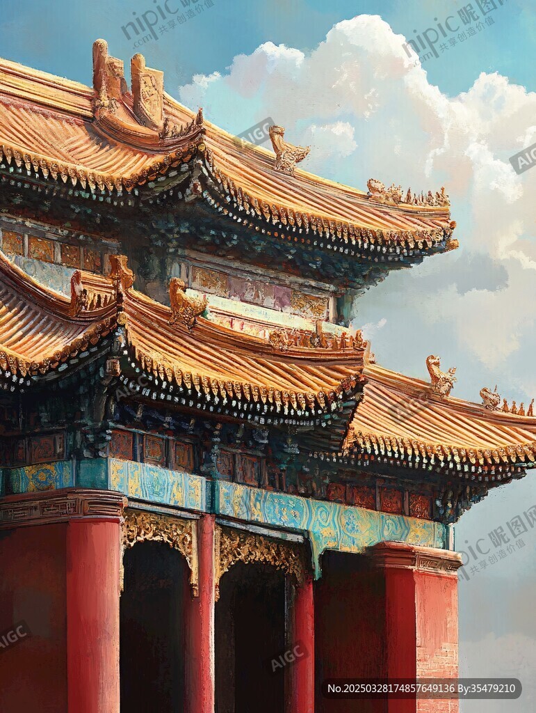 中式古建筑屋頂?shù)娜A麗景致