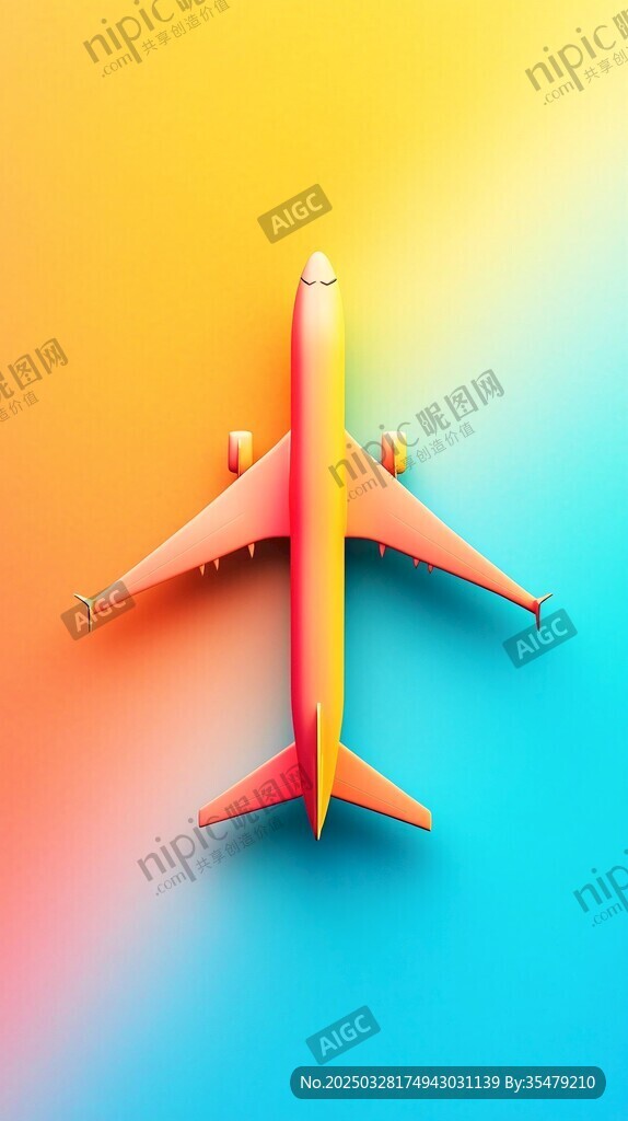 彩色漸變背景上的飛機模型