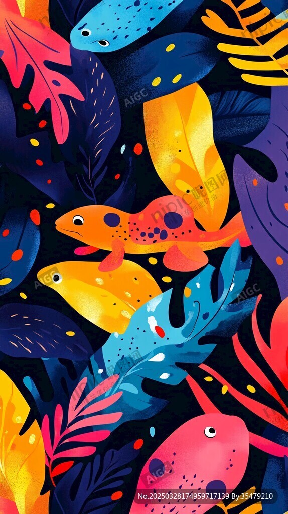 海底奇幻魚群與植物圖案