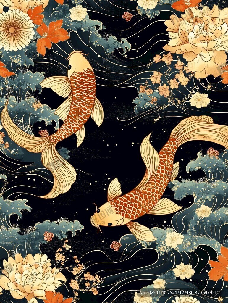 錦鯉戲花圖