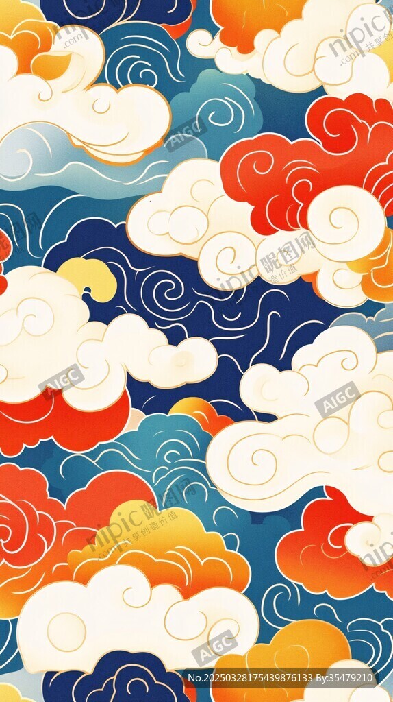 中式祥云海浪圖案背景