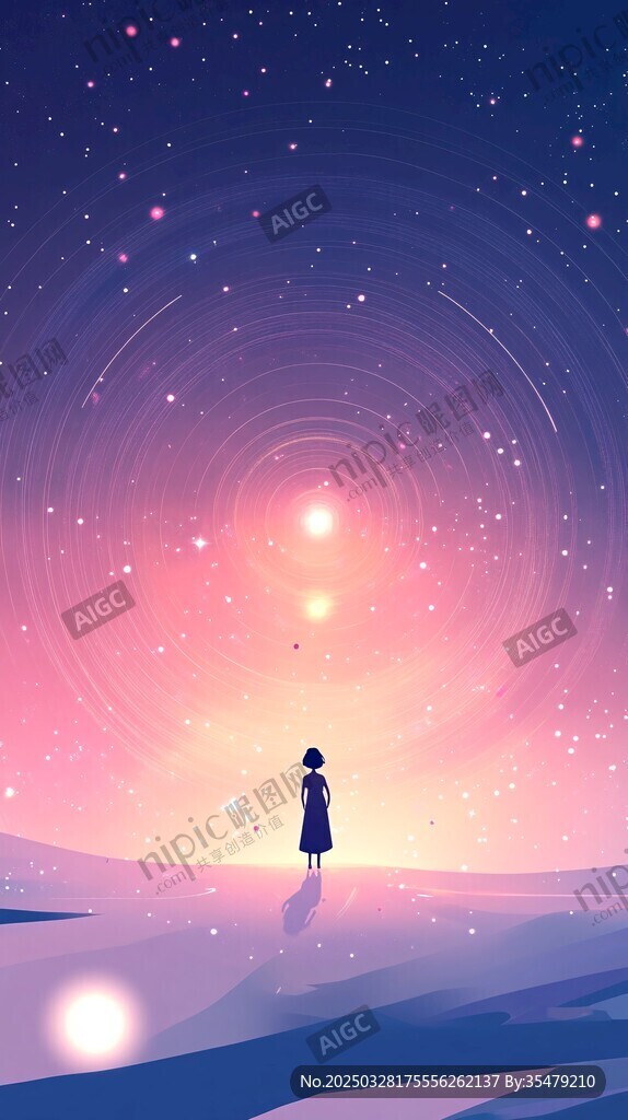 女孩凝望夢幻星空