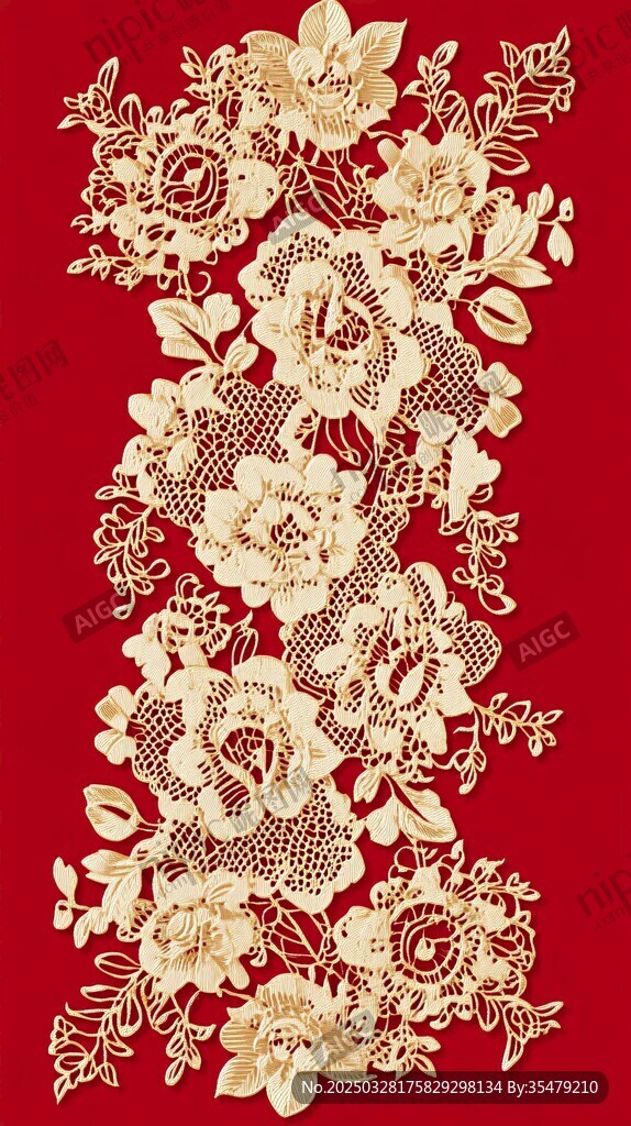 紅色底金色花卉蕾絲圖案