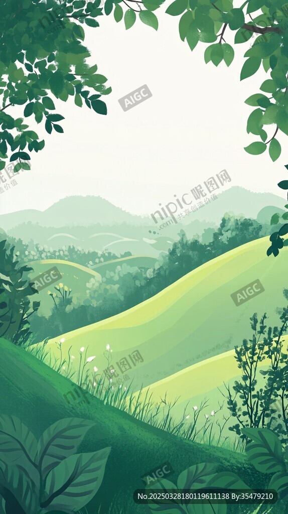 綠野山林風光插畫