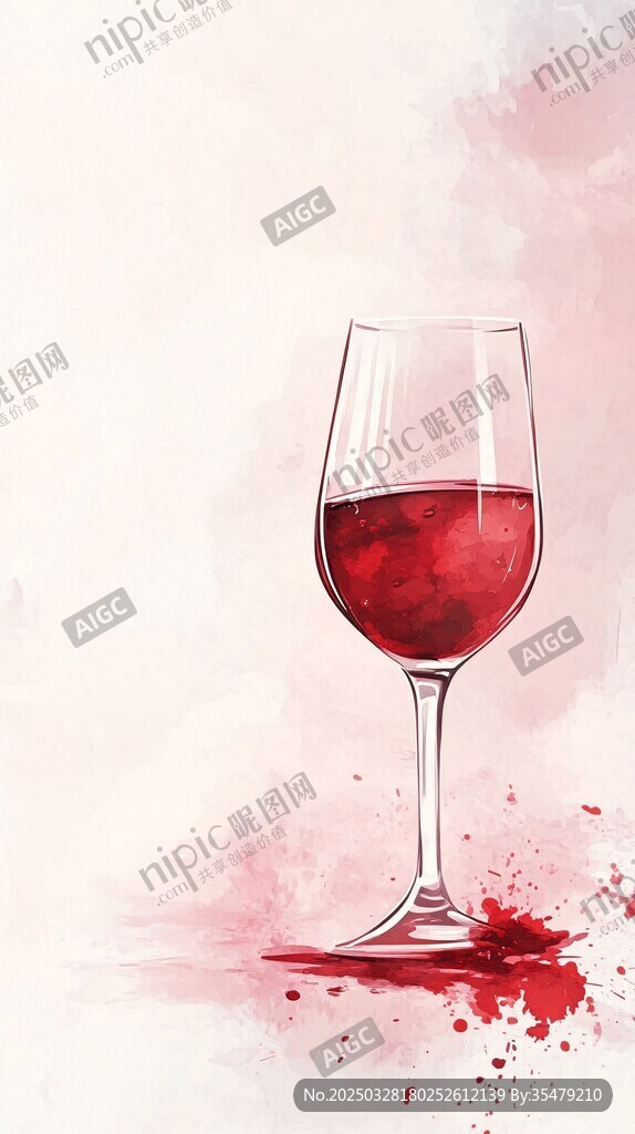 水彩風(fēng)格的紅酒杯