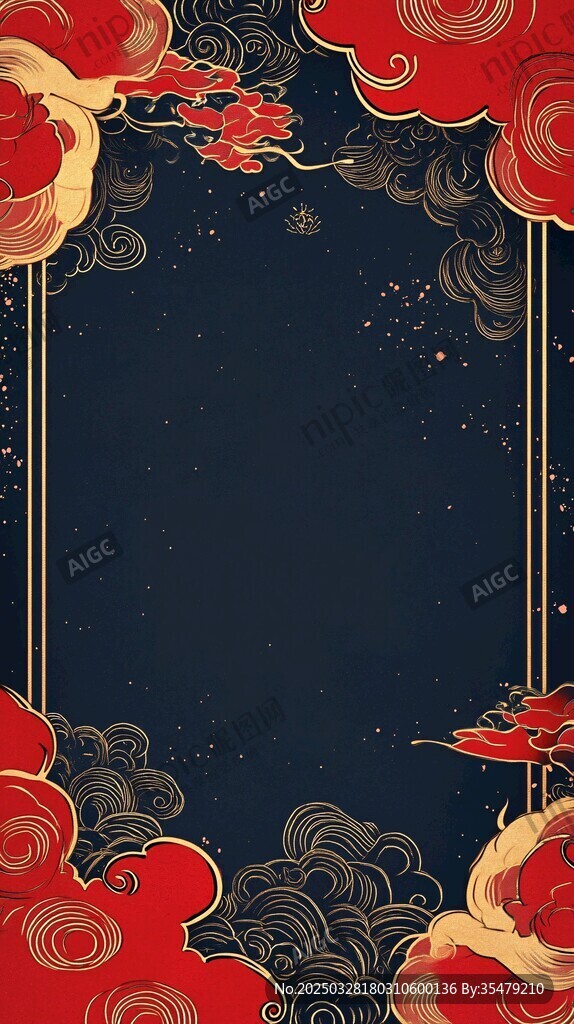 中式紅金祥云邊框背景圖