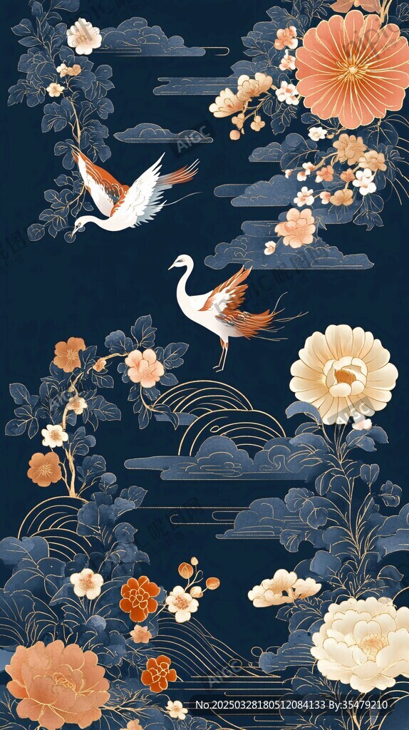 中式花鳥仙鶴國風裝飾畫