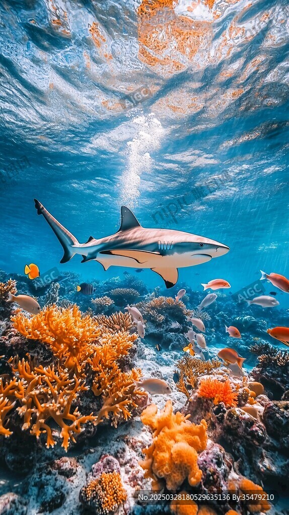 深海鯊魚與絢麗珊瑚景觀
