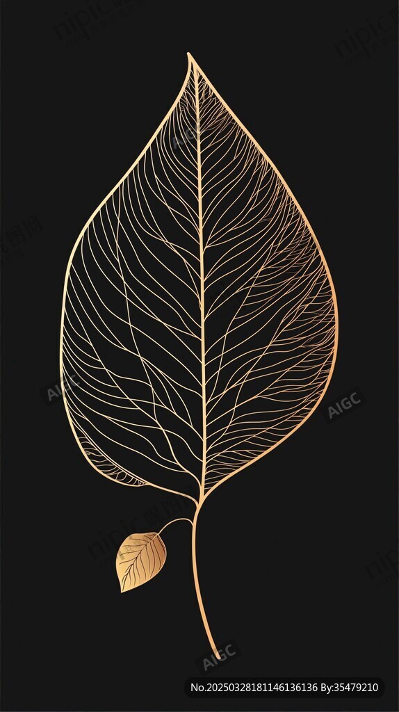 金色葉脈葉片藝術插畫