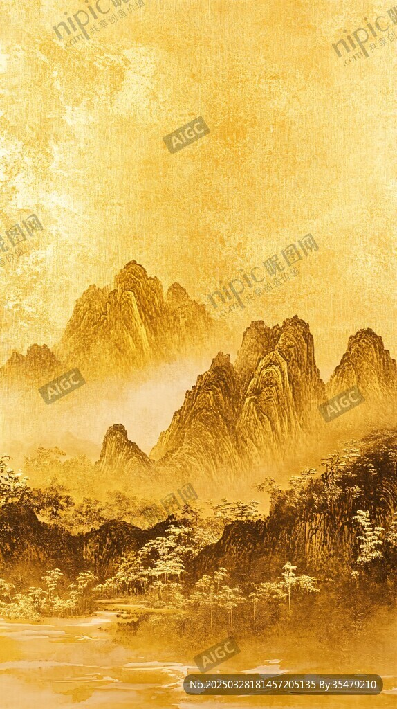 金色山水間的詩(shī)意景致