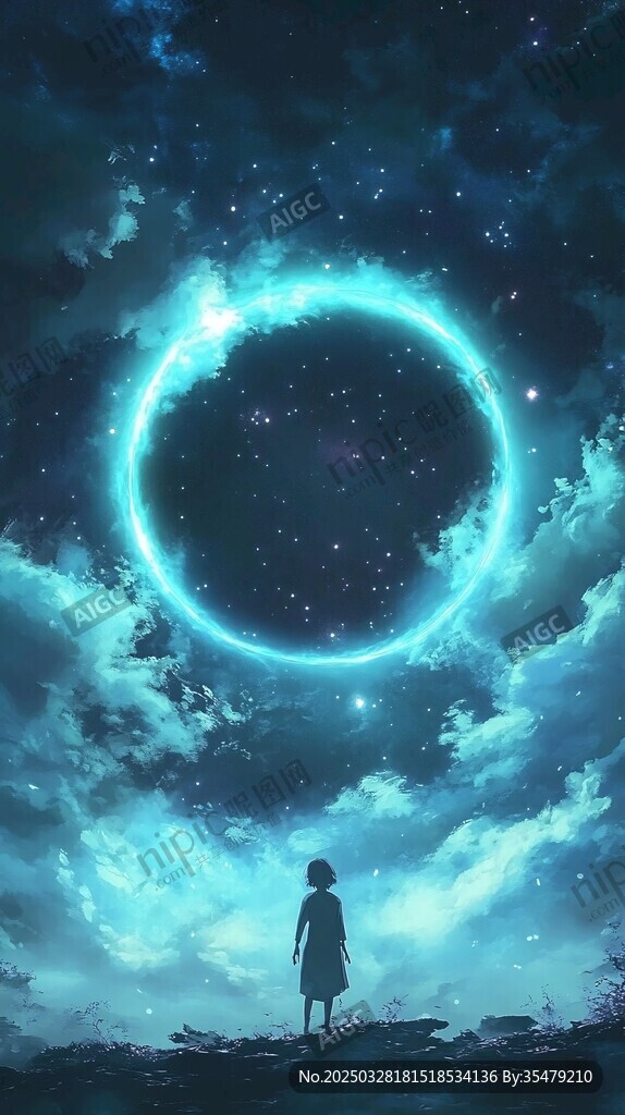 仰望奇幻星空的孤獨身影