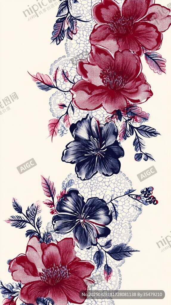 復(fù)古花卉蕾絲圖案設(shè)計