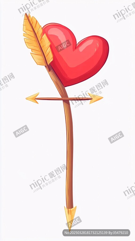 愛心被箭穿破的浪漫插畫