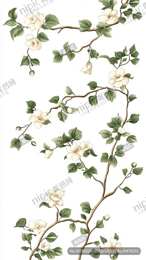 白色花朵枝葉裝飾圖案