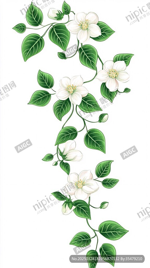 白色茉莉花藤蔓裝飾圖案