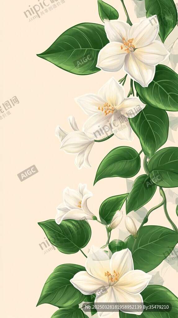 白色茉莉花插畫