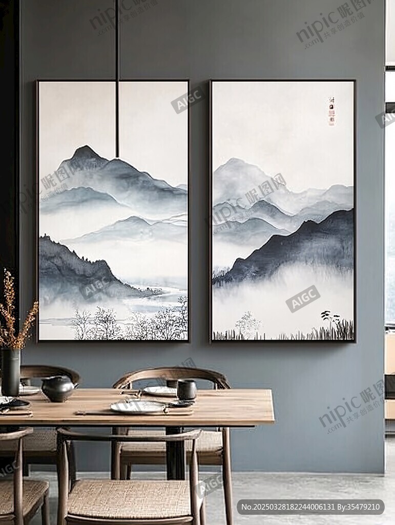 中式山水掛畫 雅致餐廳氛圍