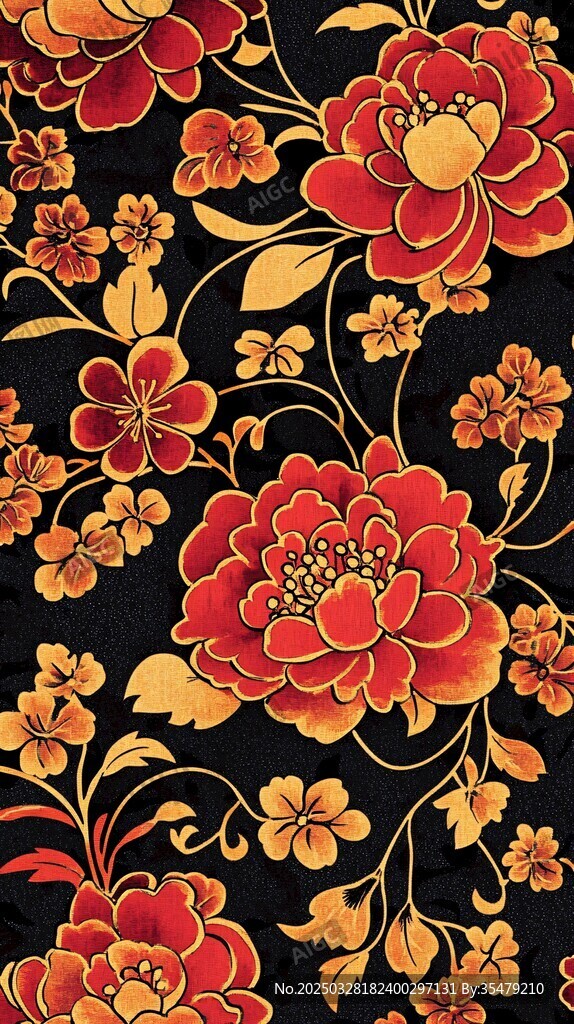 中式繁花錦簇花紋圖案
