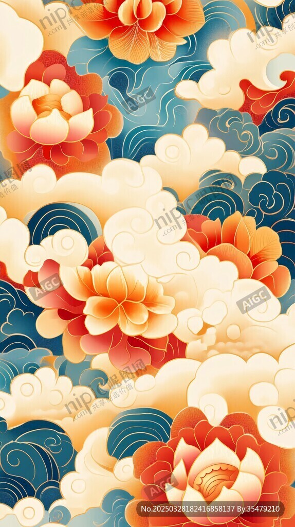 中式花卉海浪國風圖案