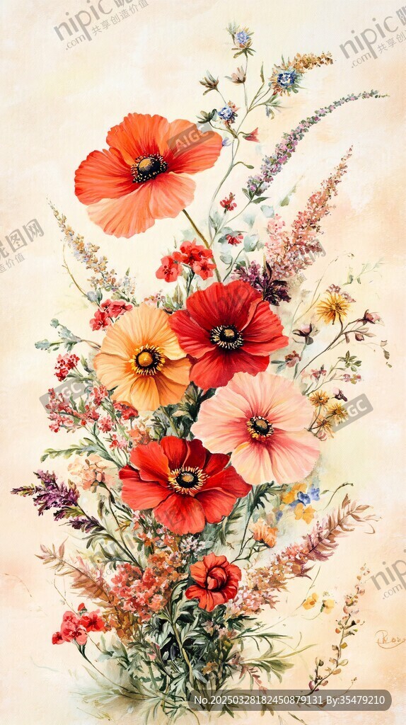 艷麗多彩的野花插畫