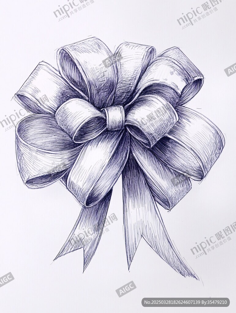 手繪精美蝴蝶結素描圖