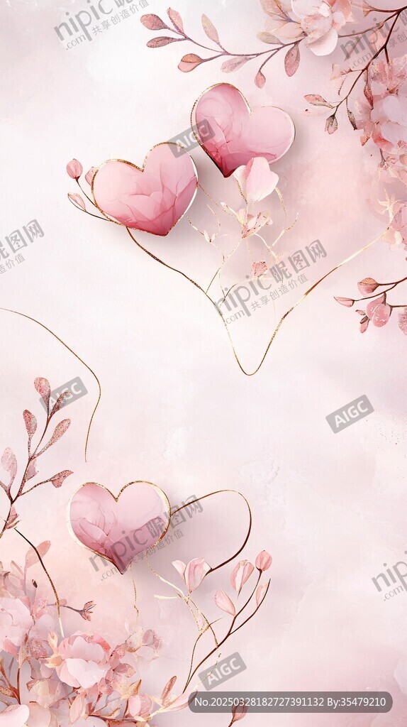 粉色浪漫心形花卉背景圖