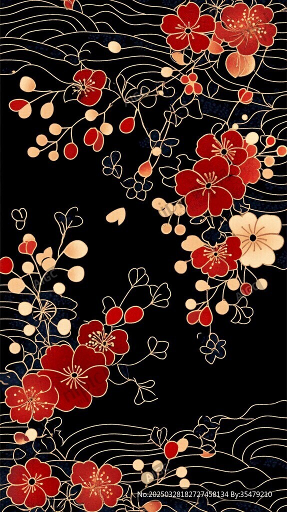 中式黑底花卉圖案設(shè)計(jì)