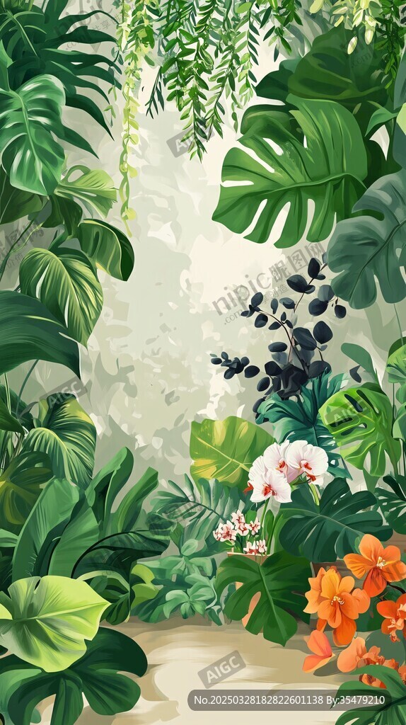 熱帶綠植花卉自然景觀圖