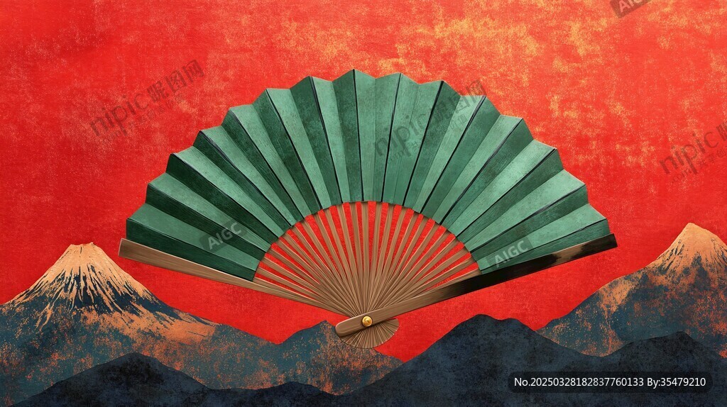 日式折扇與山巒風(fēng)景圖