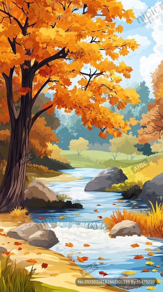秋日溪邊美景
