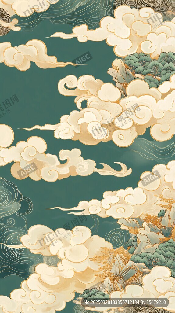 中式云紋山水圖案背景