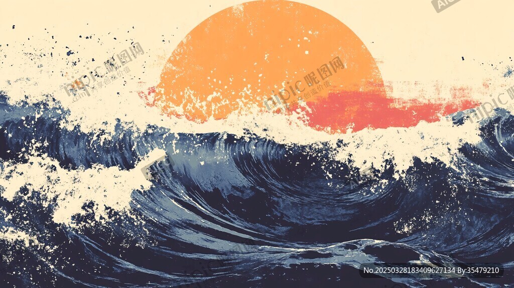 夕陽下翻涌的壯闊海浪