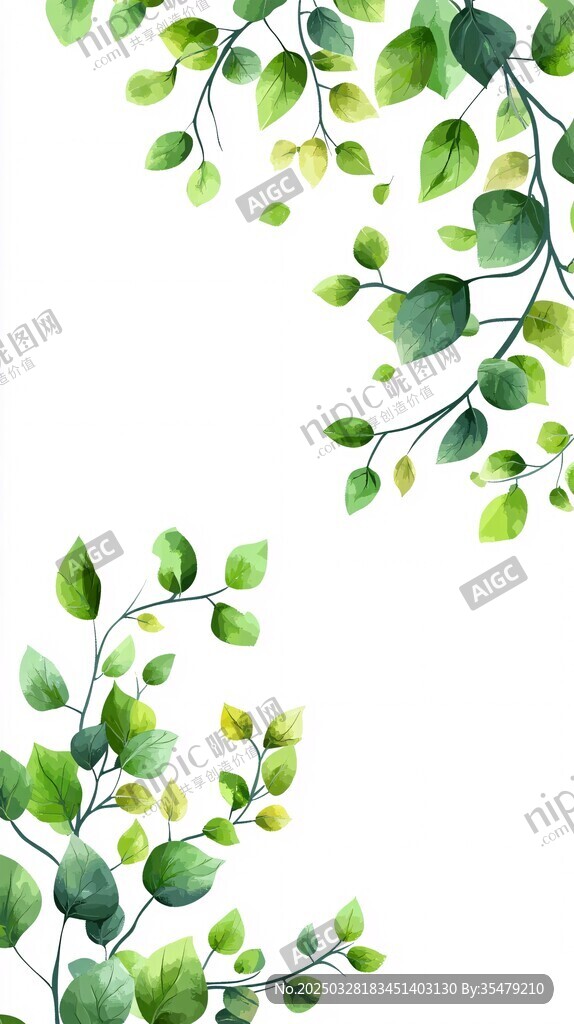 清新綠葉水彩裝飾圖案