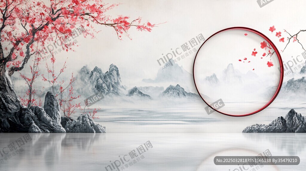 中式水墨山水意境風(fēng)景圖