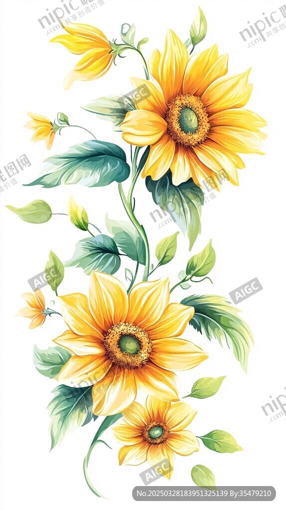 手繪向日葵花卉插畫圖案
