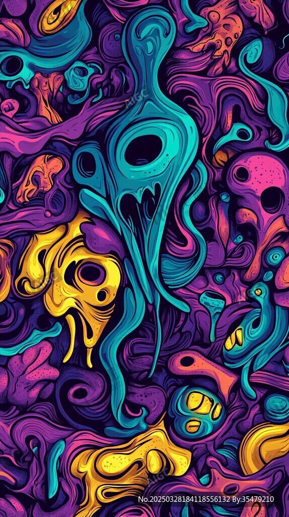 奇幻恐怖風骷髏涂鴉圖案