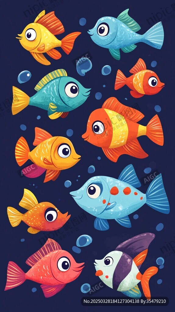可愛多彩卡通海底小魚群