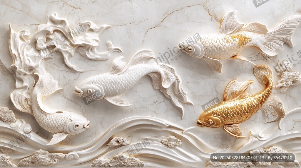 立體浮雕錦鯉圖