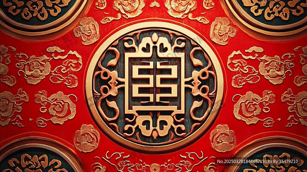 中式喜慶紅底吉祥紋飾