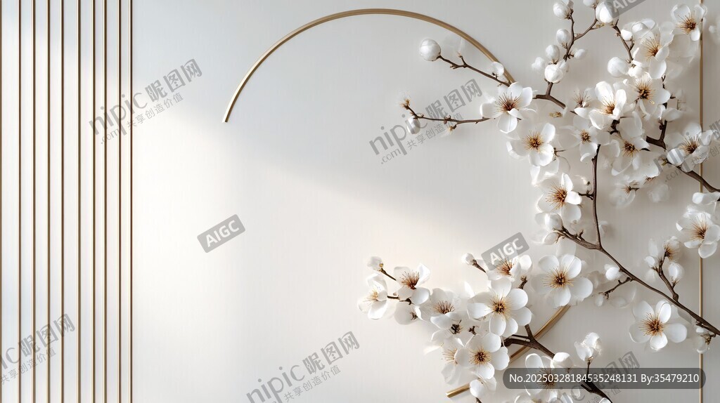 中式素雅白梅裝飾背景圖