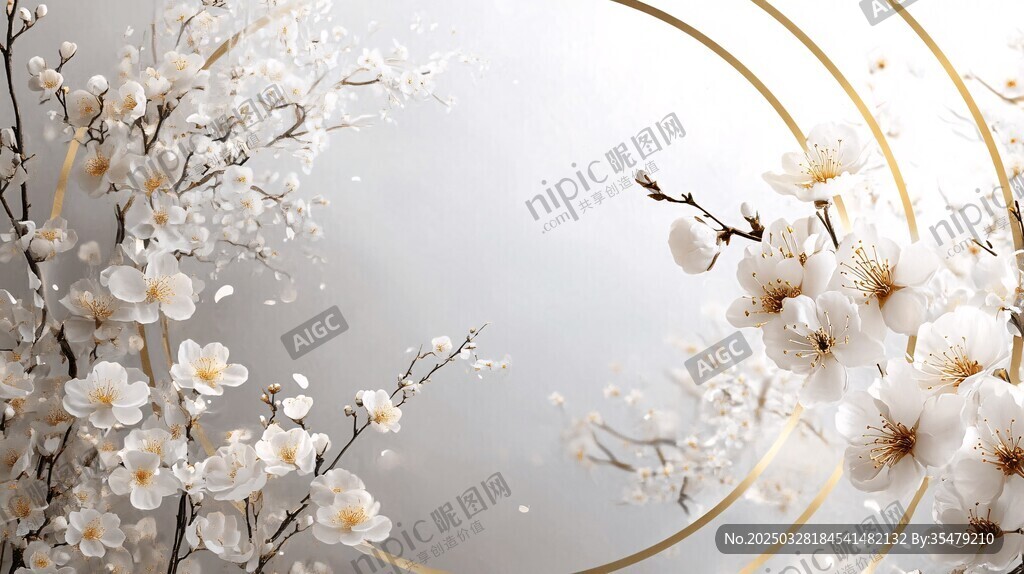 唯美白花配金色圓環(huán)背景