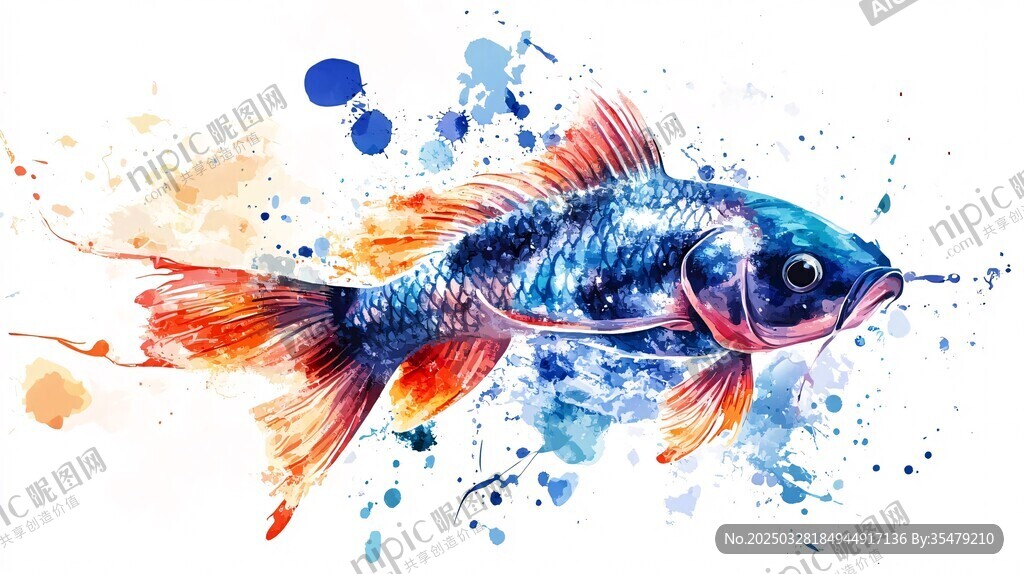 水彩繪靈動(dòng)斑斕金魚