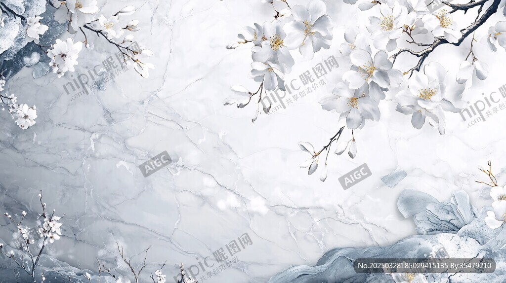 水墨玉蘭花枝背景圖
