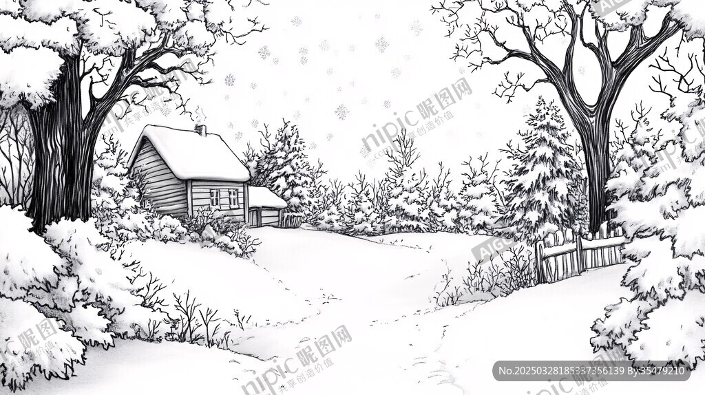 冬日雪景中的靜謐小屋