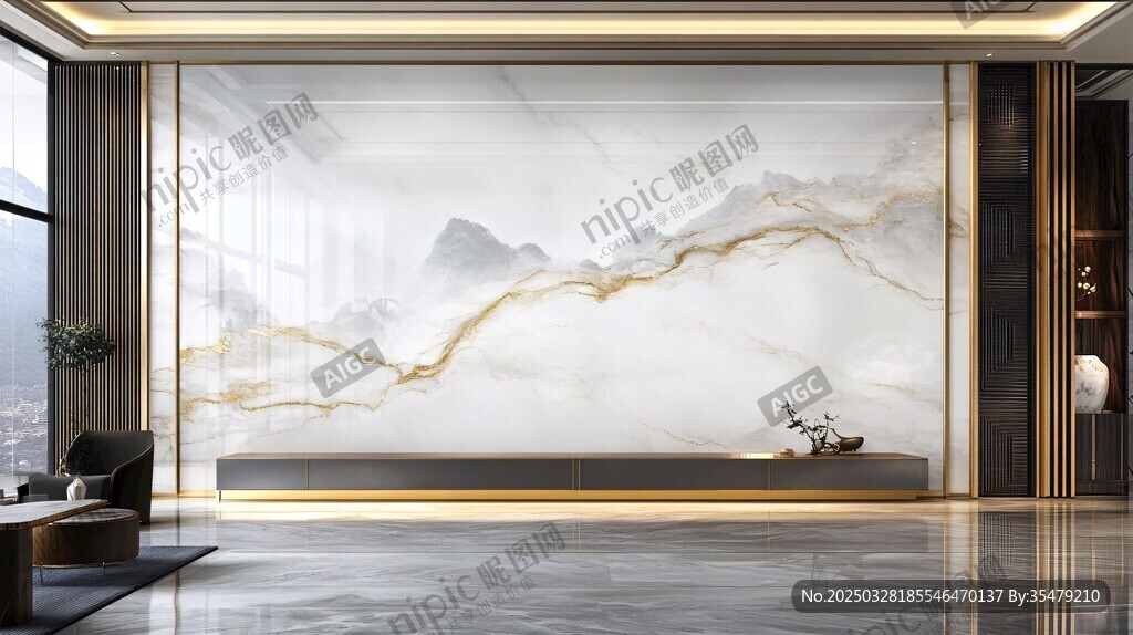 現(xiàn)代中式奢華山水電視背景墻